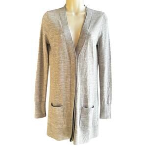 Hologen Merino Wool Cardigan Sweater Pockets Button Gray Small Classic Lagenlook